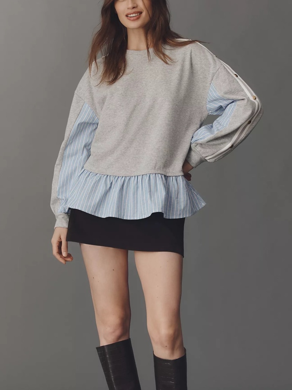 Anthropologie Maeve Twofer Pinstripe Peplum Pullover Sweatshirt